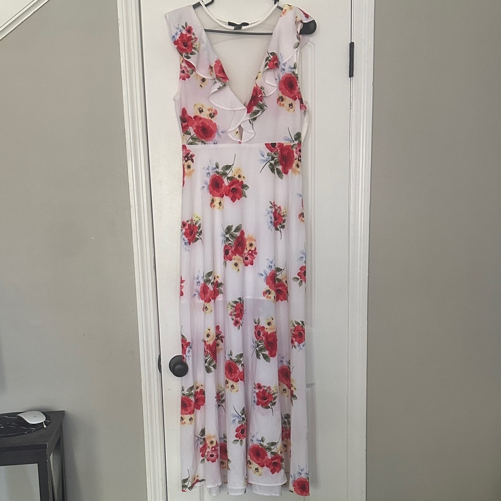 Forever 21 Red Floral Ruffle Maxi Dress